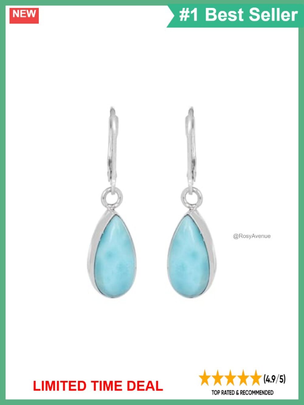 925 Sterling Silver Larimar Dangle Earrings Handmade Lever Back